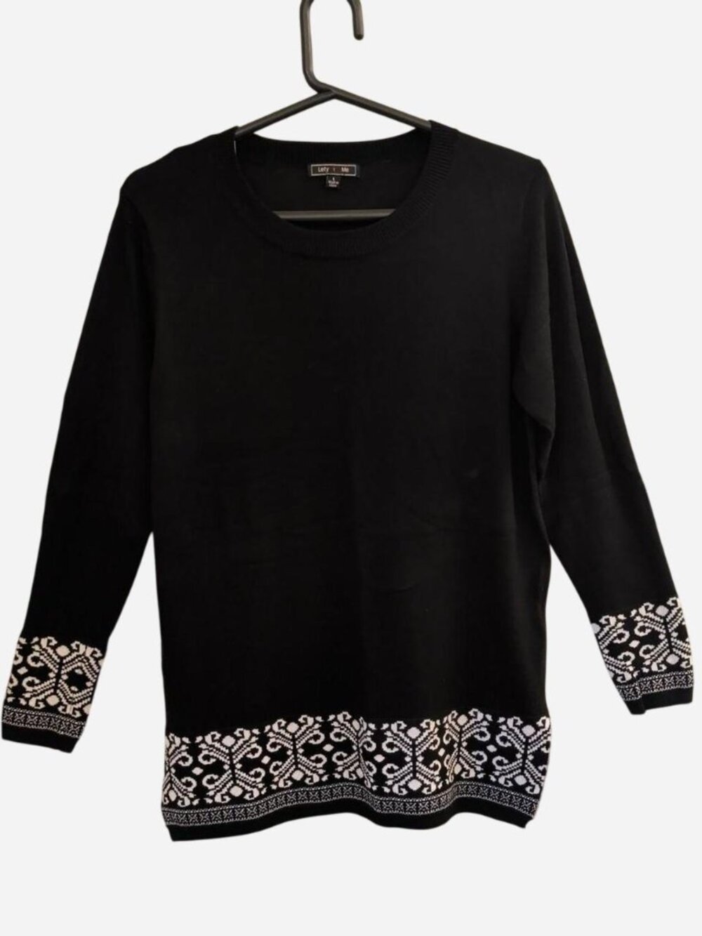 Lefty & Me Black Fair Isle Crewneck Sweater Size L